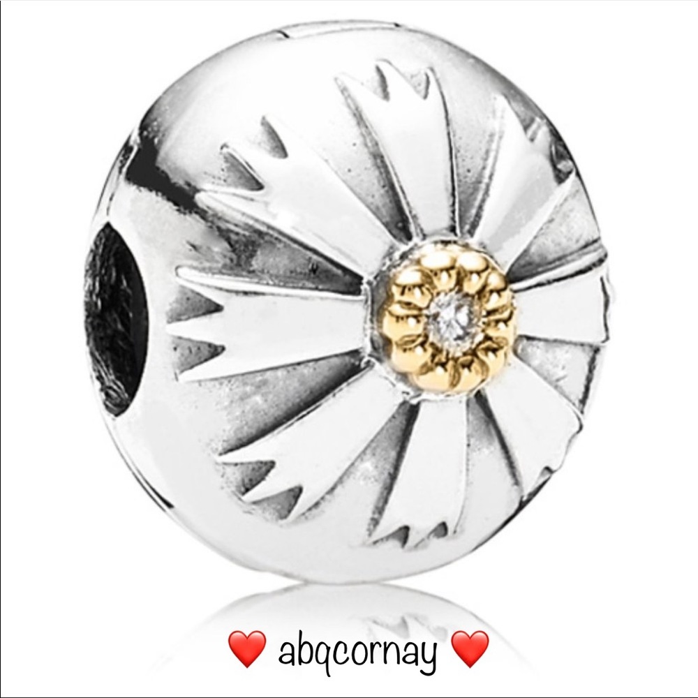 EUC Pandora 790988CZ Silver & 14k Gold Friendship Flower Clip w/ Clear Zirconia